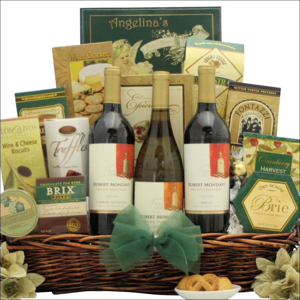 festive wine trio holiday gift basket beautiful package